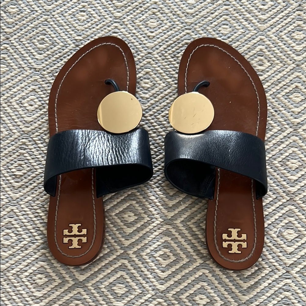 Tory Burch Navy Slide Sandals